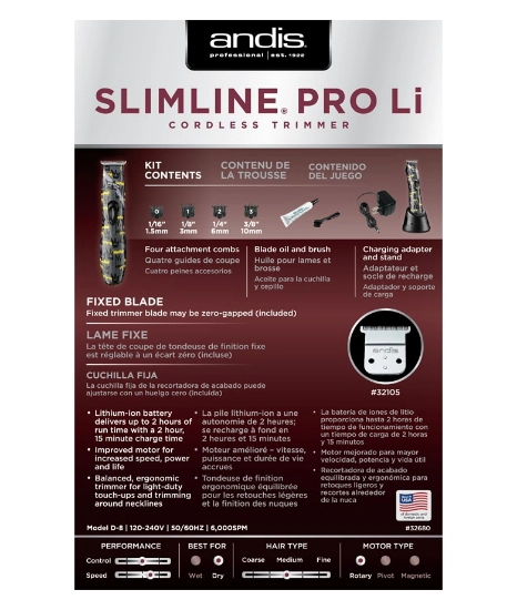 Masina de contur - ANDIS - fara fir Slim Line Pro - D8 - Nation - fabricat pentru Europa