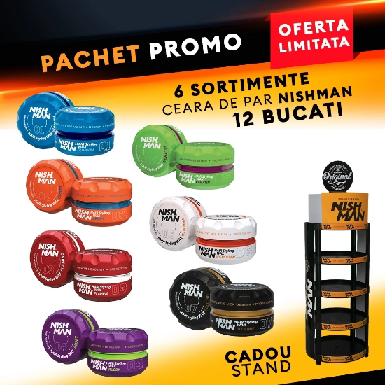 NISH MAN - Pachet promo - Ceara de par - 12 buc + Stand Cadou