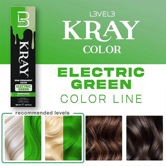 Vopsea semi - permanenta - L3VEL3 -  Verde Electric - 100 ml 