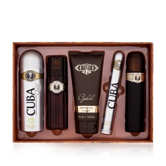 Set - apa de toaleta 35 ml si 100 ml+ gel de dus 200 ml + after shave 100 ml  + deodorant spray 200 ml- CUBA - Gold 